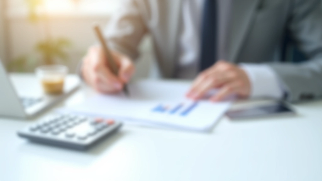 Arbeitsplatz mit Taschenrechner, Finanzunterlagen und Notizen zur Einkommensberechnung