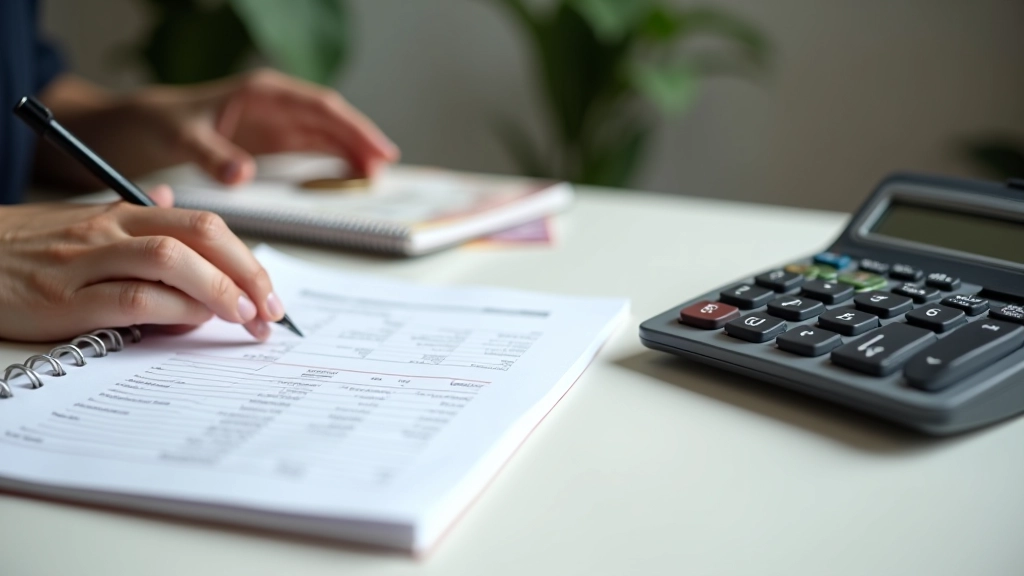 Schreibtischaufbau mit zwei Einkommensquellen und Planungsdokumenten