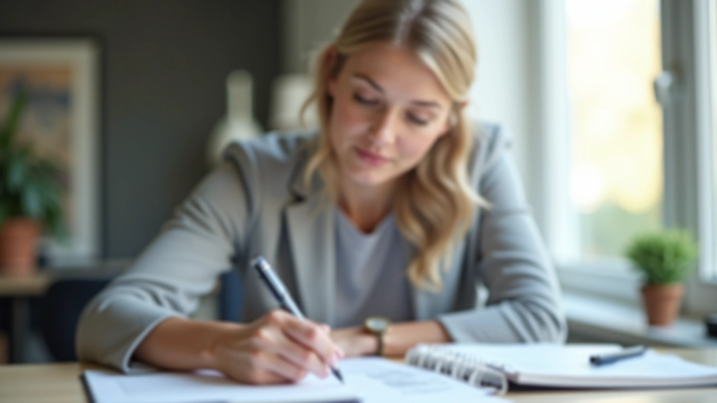 Person sitzt am Schreibtisch und plant ihr Budget mit Notizen und Diagrammen